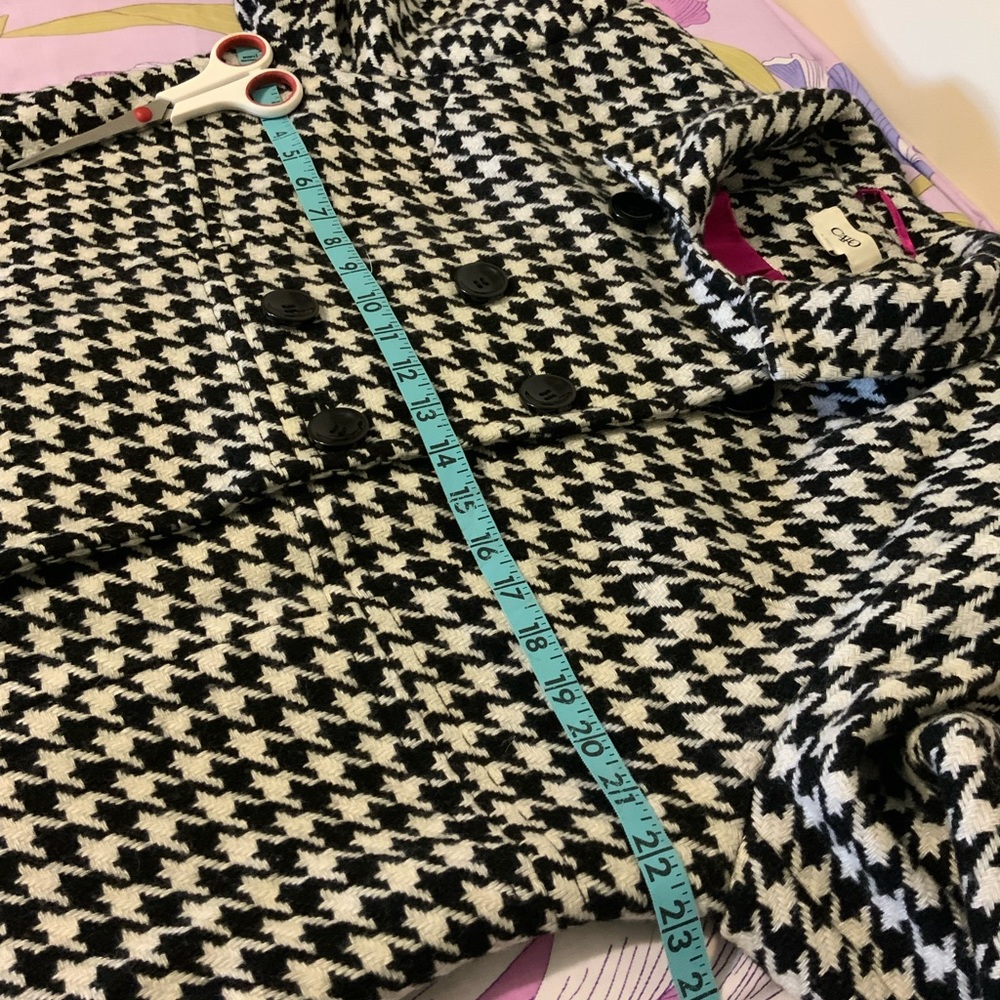 Like New Cato Wool Blend Geometric Pea Coat Herringbone Black/White - Picture 12 of 16